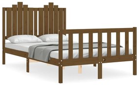 3192269 vidaXL Cadru de pat cu tăblie, dublu mic, maro miere, lemn masiv