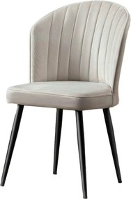 Set 2 scaune RUBI, crem/negru, stofa catifelata/metal, 52x42x85 cm