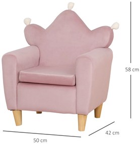 HOMCOM Fotoliu pentru Copii din Material Textil cu Efect de Catifea Roz, cu Spătar în Formă de Coroană, 50.2x41.9x57.8 cm | Aosom Romania