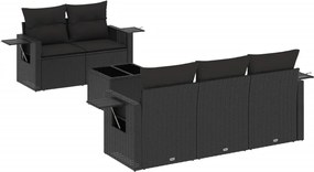 vidaXL Set mobilier de grădină cu perne, 6 piese, negru, poliratan