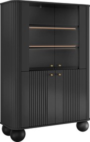 Vitrină cu patru uși Vesper 103 cm - negru / mânere aurii / picioare rotunde