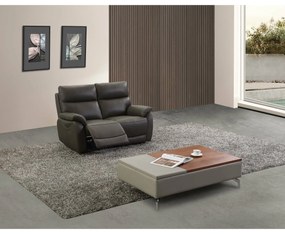 Canapea cu Recliner Electric, Heidal 2L, 143x92x100 cm, Gri Nisipiu - Piele Naturala