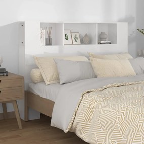 Tablie de pat cu dulap, alb extralucios, 140x18,5x104,5 cm Alb foarte lucios, 1