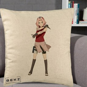 Perna Personalizata Naruto Sakura Haruno Portret, 40x40 cm, Bej, Husa Detasabila, Perna Inclusa, BEKZ®