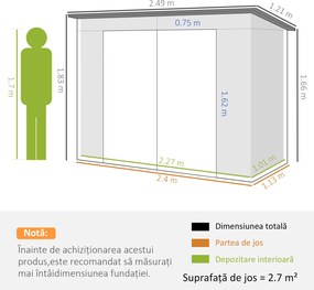 Outsunny Sopron de Gradina de 8 x 4FT Galvanizat Sopron din Metal