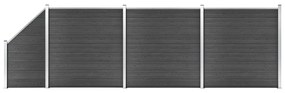 Set de panouri de gard, negru, 619x(105-186) cm, WPC 1, Negru, 3 sectiuni + 1 sectiune inclinata