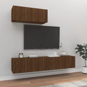Set dulap TV, 3 piese, stejar maro, lemn prelucrat 3, Stejar brun, 80 x 30 x 30 cm