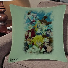 Perna Personalizata Nanatsu no Taizai Cele Sapte Pacate Mortale Anime, 40x40 cm, Verde, Husa Detasabila, Perna Inclusa, BEKZ®