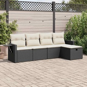 3325462 vidaXL Set mobilier de grădină cu perne, 5 piese, negru, poliratan