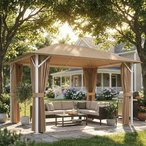 Outsunny Tonelă de Grădină Pavilion Structură Metalică Stabilă 60mm Protecție UV50+ și 10 Orificii de Drenaj 394x294x255cm kaki | Aosom Romania
