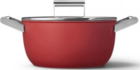Oala cu capac SMEG CKFC2411RDM, 4,8 l, Ø24 cm, Acoperire cu teflon, Pana la 250°C, Inductie, Rosu