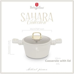 Oală cu capac 20 cm, 2.5L – Berlinger Haus Sahara Collection BH 8070, crem, cu strat antiaderent cu titan, pentru gătit zilnic