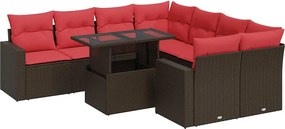 vidaXL Set canapele de grădină cu perne, 9 piese, maro, poliratan