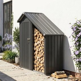 Outsunny Șopron Exterior pentru Lemne cu Dulap pentru Unelte, 0,77 m², 150x66x162 cm, Din Oțel Galvanizat, Gri Închis | Aosom Romania