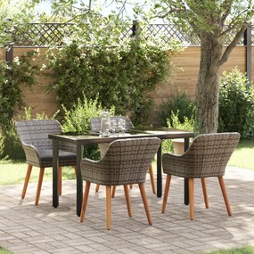 vidaXL Set de dining pentru grădină cu 5 piese, gri, din ratan poliesteric