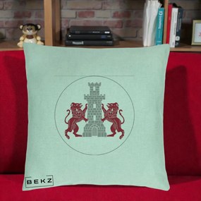 Perna Personalizata Cetatea Turnu Magurele Heraldic, 40x40 cm, Verde Menta, Husa Detasabila, Perna Inclusa, BEKZ®