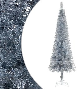 Brad de Craciun subtire cu LED-uri si globuri argintiu 120 cm 1, silver and grey, 120 cm