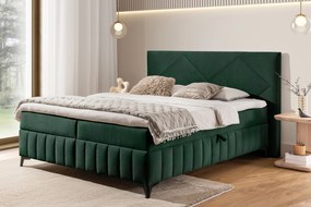 Pat boxspring Wasil 160x200 cu spațiu de depozitare - catifea verde hidrofobă Element 12