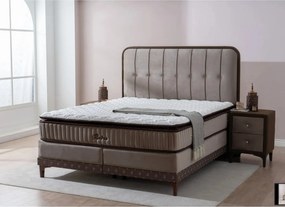 Pat RETRO 160x200, stofa catifelata maro deschis - Luna 03, cu somiera