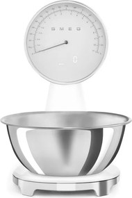 Cantar de bucatarie Smeg KSF01WHWW, Afisaj analogic si digital, Pana la 5 kg/5 l, Functie TARA, Afisaj LED, Baza antiderapanta, Baterie reincarcabila, Alb mat