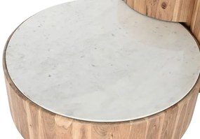 Set 3 masute de cafea, din lemn de acacia si blat din marmura, Virela