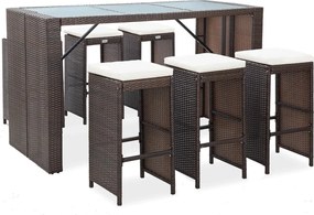 vidaXL Set mobilier bar de grădină cu perne, 7 piese, maro, poliratan