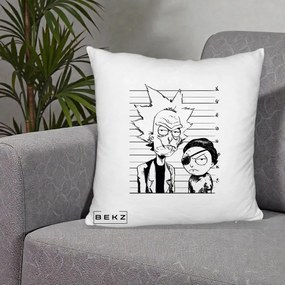 Perna Personalizata Rick si Morty Dosar, 40x40 cm, Alb Pufos, Husa Detasabila, Perna Inclusa, BEKZ®