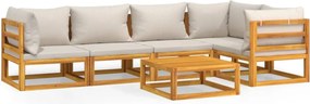 vidaXL Set mobilier grădină, perne gri deschis, 6 piese, lemn masiv
