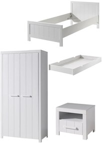 Set Mobilier Cameră Copii ERIK: Pat 90x200 cm, Dulap 2 Uși, Noptieră și Sertar, Alb – Vipack