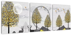 Tablou cu cerbi pictați (cu ceas) (90x30 cm)