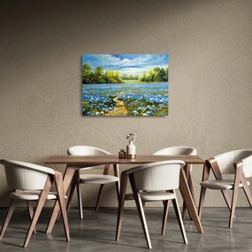 Tablou pe sticlă - Drum de câmp, pictură în ulei (70x50 cm)