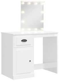834972 vidaXL Masă de toaletă cu LED-uri, alb extralucios, 90x42x132,5 cm