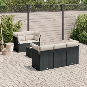 3249095 vidaXL Set canapele de grădină cu perne, 7 piese, negru, poliratan