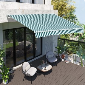 Outsunny Copertina Soare cu Brate de Exterior Reglare cu Manivela, Metal si Poliester, 295x250cm Verde si Alba