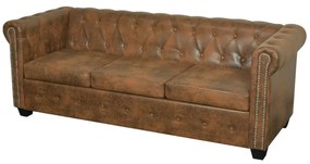 vidaXL Canapea Chesterfield, 3 locuri, maro, piele ecologică