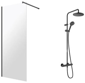 Pachet paravan dus Walk-In Omnires Marina negru 110x200 cm si coloana de dus Hansgrohe Vernis Blend negru