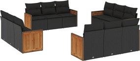 vidaXL Set canapele de grădină, 12 piese, cu perne, negru, poliratan