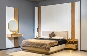 Set complet pat cu tablie tip perete decorativ, noptiere si iluminat integrat ege (160x200)