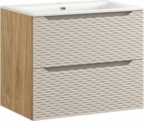 Set dulap baza suspendat 70 cm cu lavoar Comad Ocean bej si stejar uleiat