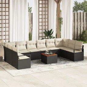 vidaXL Set de canapele pentru grădină 11 pcs Negru Rattan poli