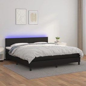 3134111 vidaXL Pat cu arcuri, saltea și LED, negru, 160x200cm, piele ecologică