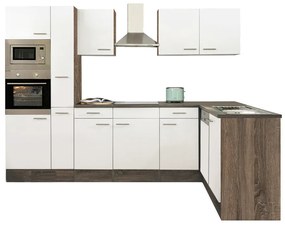 Mobilă de bucătărie de colț Yorki 310, corp din stejar Yorki, cu față alb satinat