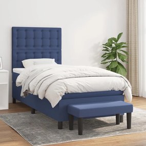 vidaXL Pat box spring cu saltea, albastru, 80x200 cm, textil