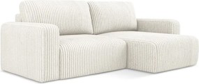 Colțar crem extensibil/cu spațiu de depozitare cu tapițerie din catifea reiată (cu colț pe partea dreaptă/cu șezlong) Kona – Makamii