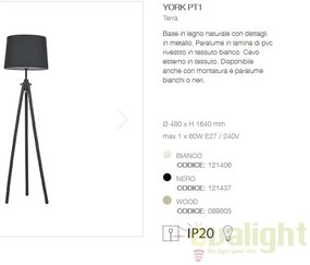 Lampadar, lampa de podea cu trepied YORK PT1 BIANCO 121406
