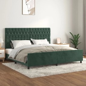 3125961 vidaXL Cadru de pat cu tăblie, verde închis, 200x200 cm, catifea