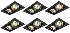 Set de 6 spoturi încastrate negre, reglabile, cu 2 lumini AR111 - Oneon