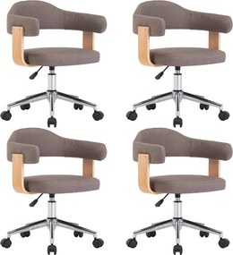 vidaXL Scaune pivotante masă, 4 buc., gri taupe, lemn curbat & textil