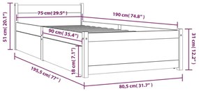 Cadru de pat cu sertare Small Single 2FT6, 75x190 cm Maro, 75 x 190 cm