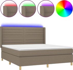 vidaXL Pat cu arcuri, saltea și LED, gri taupe, 160x200 cm, textil